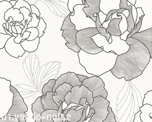 Фактурні німецькі шпалери 2221-14, з великими чорно-білими квітами троянди, миються вінілові на флизелиновій основі