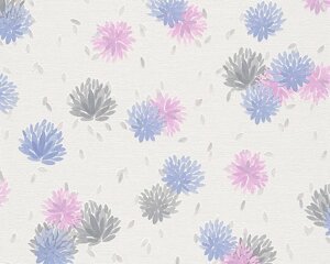 Німецькі шпалери з дрібними блакитними та ніжно-рожевими квіточками на білому тлі 30408-4
