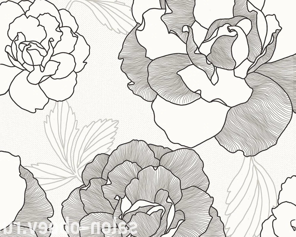 Німецькі шпалери 2221-14, з великими чорно-білими квітами троянди, вінілові та флізелінові, малюнок - монохромна графіка від компанії Інтернет-магазин шпалер "Німецький Дім" - фото 1