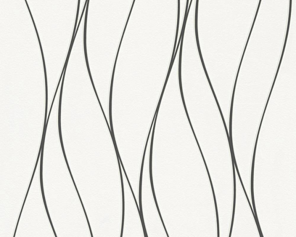 Німецькі шпалери 3156-18, в тонку хвилясту чорну смужку на білому, що світиться в темряві, вінілові на флізеліновій від компанії Інтернет-магазин шпалер "Німецький Дім" - фото 1