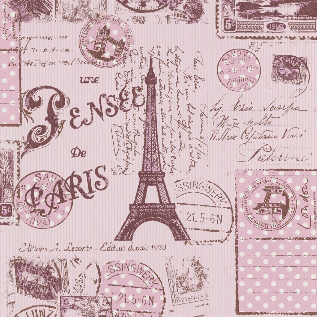 Паперові німецькі шпалери 9363-02, пастельного рожевого кольору, з малиновим візерунком, Париж, Ейфелева вежа, Франція від компанії Інтернет-магазин шпалер "Німецький Дім" - фото 1