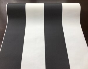 Обои в широкую черную белую контрастную полоску 3432-13, моющиеся виниловые, на флизелиновой основе, тисненые под ткань