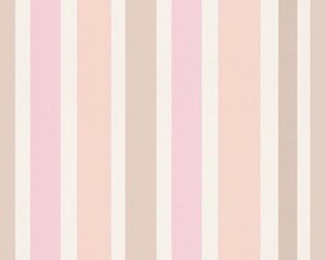 Німецькі шпалери 30288-1, в рожеву персикову і світло-сіру смужку на білому, вінілові що миються, на флізеліновій основі