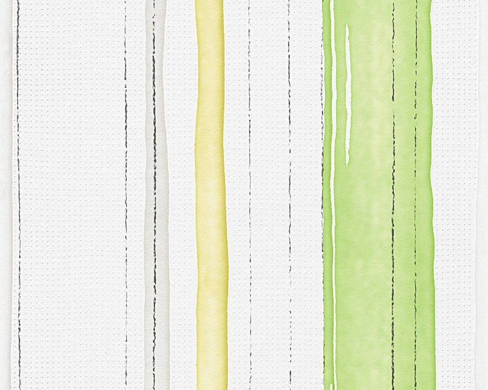 Світлі німецькі шпалери в нерівну смужку 95826-1, зеленого та жовтого кольору, імітація візерунка під акварель - огляд