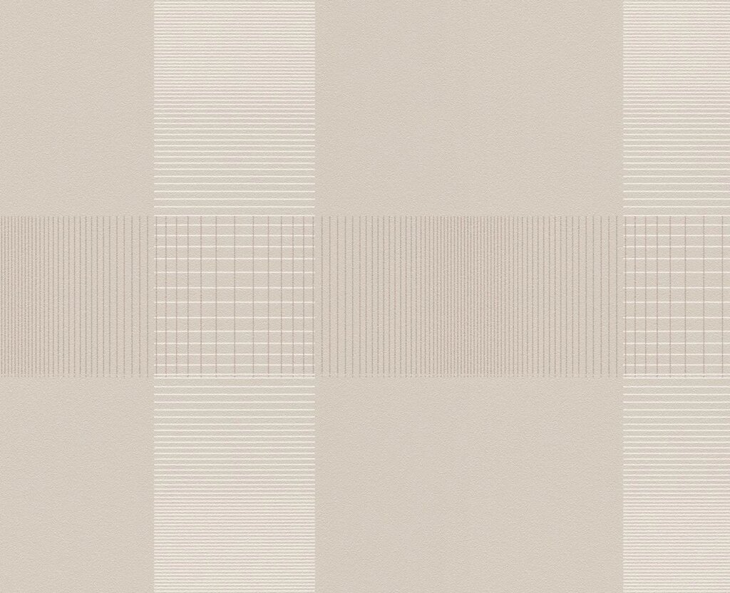 Стильні німецькі шпалери 9239-12 з великим геометричним візерунком в клітину, пастельного та теплого світло сірого кольору - наявність