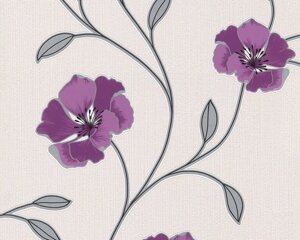 Яскраві німецькі шпалери 2924-38, з ліловими квітами, ожинового відтінку, на кремовому, ванільному тлі