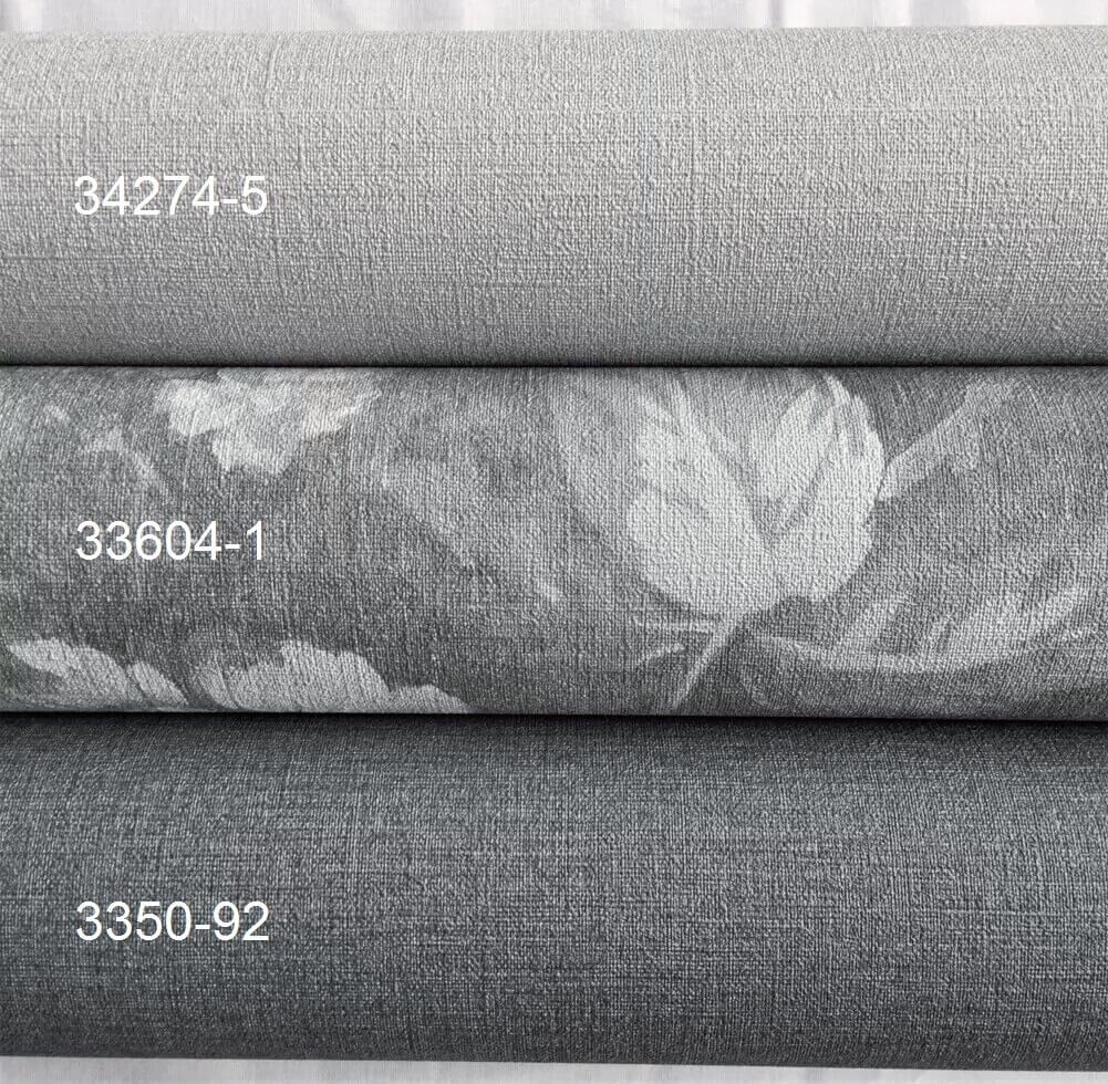 Сірі комбіновані шпалери різних відтінків для гармонійного оформлення стін, моделі 324745, 336041, 336092