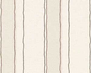 Світлі німецькі шпалери 1335-33, з тонкою хвилястою коричневою смужкою на кремовому тлі, миються вінілові бамбукові