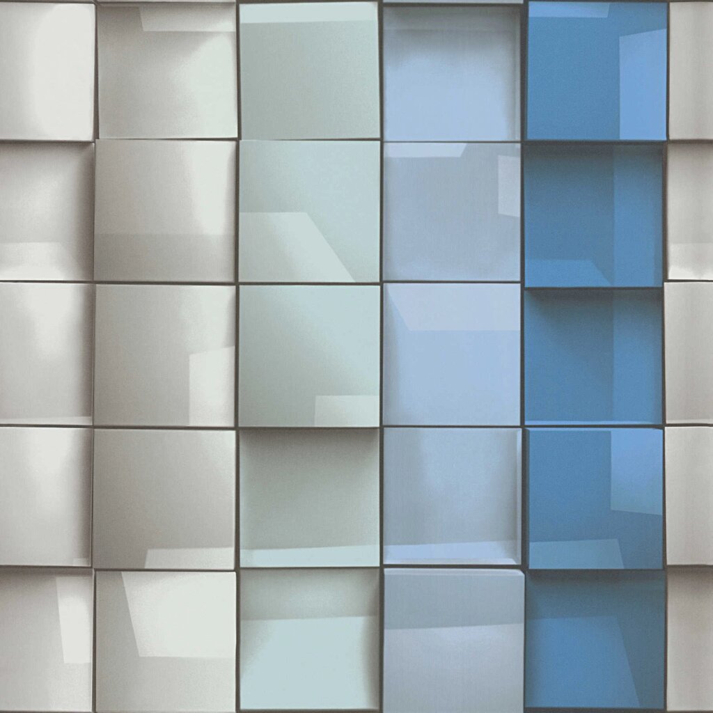 Стереоскопічні шпалери 96020-1, з 3D візерунком опуклих елементів, мозаїки блакитного та сірого кольору, в стилі хай-тек - гарантія