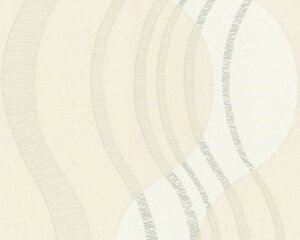 Абстрактні німецькі шпалери 5857-21, з світлим фісташкові смугастим візерунком у вигляді хвилі на блідому тлі
