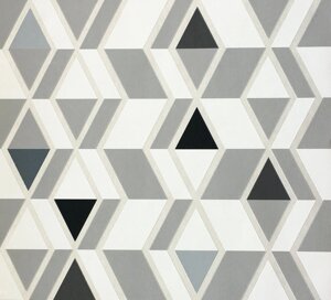 Німецькі шпалери 33402-7 з мозаїчним візерунком геометричних фігур, трикутників ромбів, чорного білого і сірого кольору