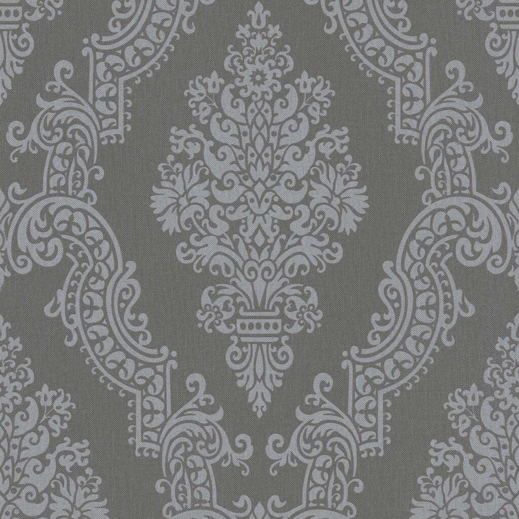 Темно сірі німецькі шпалери 9367-72 відтінку графіт, більшою візерунок бароко гобелен, орнамент, вензель, під тканину - особливості