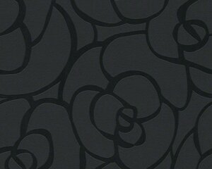 Стильні чорні німецькі шпалери 94027-6, з великими квітами троянди, вінілові, що миються, на флізеліновій основі