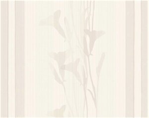 Очень светлые немецкие обои 8977-18, с вьющимися кремовыми цветами Кампсис, на белом, тисненые, моющиеся виниловые в Киевской области от компании Интернет-магазин обоев kupit-oboi. com. ua
