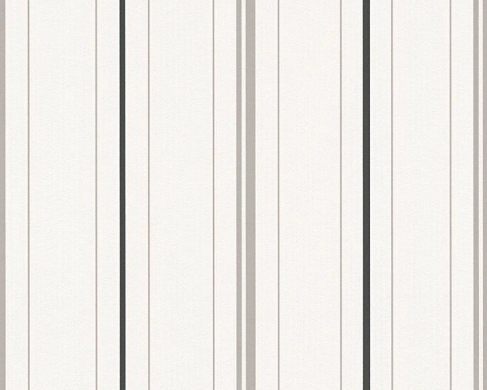 Світлі елегантні німецькі шпалери 37464-3 в тонку і рідкісну чорну смужку, на білому тлі, тиснені, миються вінілові від компанії Інтернет-магазин шпалер "Німецький Дім" - фото 1