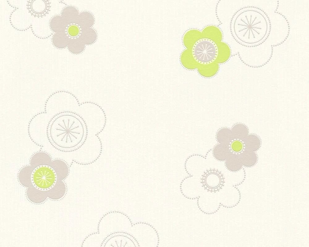 Світлі німецькі шпалери 34767-1, з зеленими і салатовим квіточками на білому, миються і тиснені, вінілові на флізелін від компанії Інтернет-магазин шпалер "Німецький Дім" - фото 1