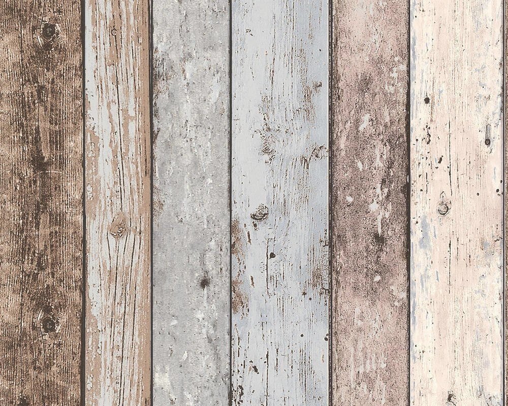 Світлі шпалери під справжні дерев'яні дошки з сірою і коричневою фарбою 8550-39, вінілові що миються, на флізеліновій від компанії Інтернет-магазин шпалер "Німецький Дім" - фото 1