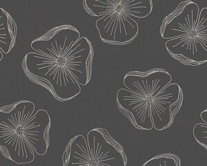 Вінілові шпалери з квітковим візерунком на чорному тлі 30406-3