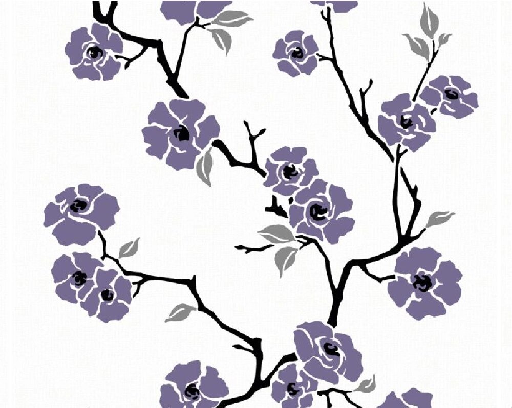 Яскраві німецькі шпалери 2199-47, з квітами сакури аметистового відтінку фіолетового кольору, на білому тлі, миються вінілові від компанії Інтернет-магазин шпалер "Німецький Дім" - фото 1