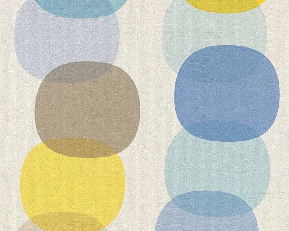 Зносостійкі німецькі шпалери 36590-1, з кругами та кулями блакитного синього жовтого кольору, вінілові гарячого тиснення від компанії Інтернет-магазин шпалер "Німецький Дім" - фото 1