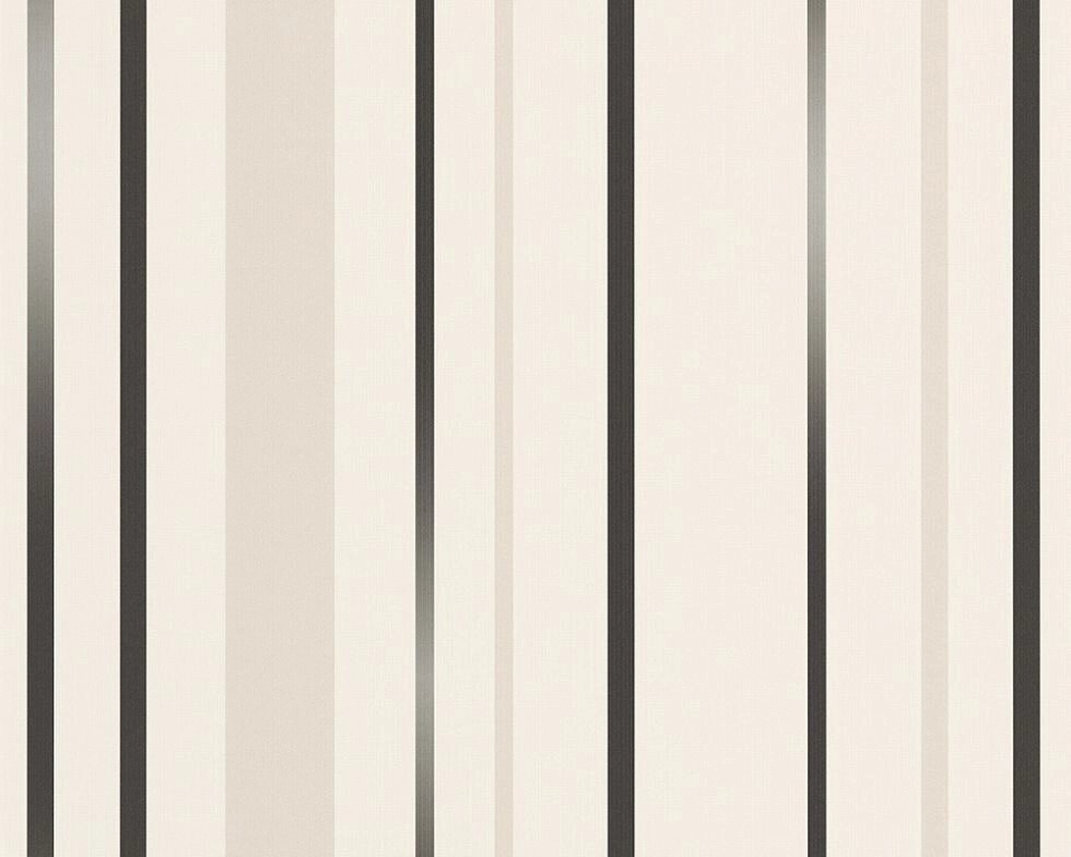 Зносостійкі німецькі шпалери 93470-1, в тонку переривчасту чорну і бежеву смужку на молочно-білому тлі, що миються від компанії Інтернет-магазин шпалер "Німецький Дім" - фото 1