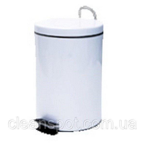 Кошик металевий з педаллю 12л метал в білій фарбі від компанії CleanSpot - професійний вибір санітарно-гігієнічного приладдя - фото 1