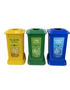 Контейнери для сортування сміття 3 в 1 на 70 л / Пластикові кольорові контейнери об'ємом 70 літрів.