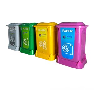 Контейнери для сортування сміття 4 в 1 на 50 л / Пластикові кольорові контейнери об'ємом 50 літрів.