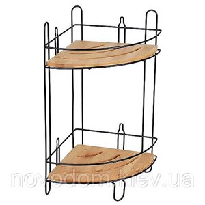 Полиця 2-ярусна кутова PLAIN, чорна з бамбуком (08048)