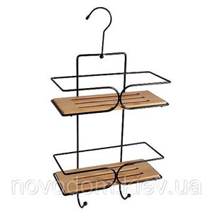 Полиця 2-ярусна прямокутна PLAIN, чорна з бамбуком (08050)