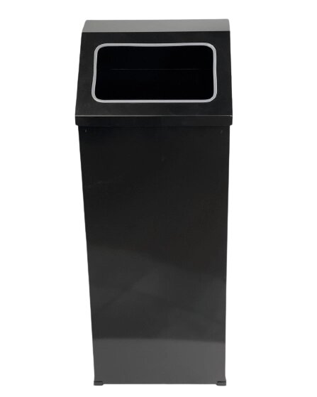 Прямокутне відро для сміття з відкритою кришкою (чорне) / Відро повністю з нержавіючої сталі марки AISI 430, об'ємом 80  від компанії CleanSpot - професійний вибір санітарно-гігієнічного приладдя - фото 1