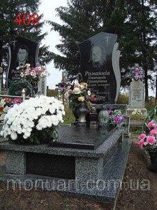 Одинарний бортовий пам'ятник із покостівського граніту й габра