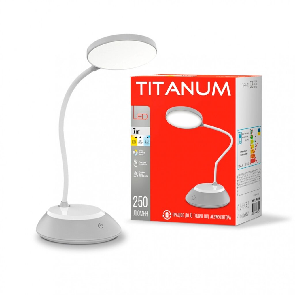 LED лампа настiльна з акумулятором TITANUM TLTF-022G 7W 3000-6500K USB сіра від компанії PIPES - фото 1