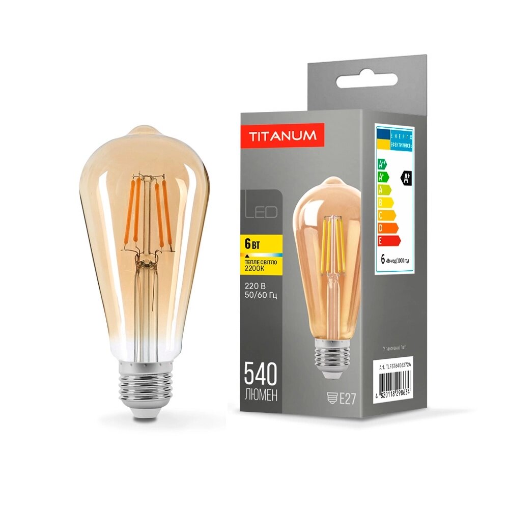 LED лампа TITANUM  Filament ST64 6W E27 2200K бронза від компанії PIPES - фото 1