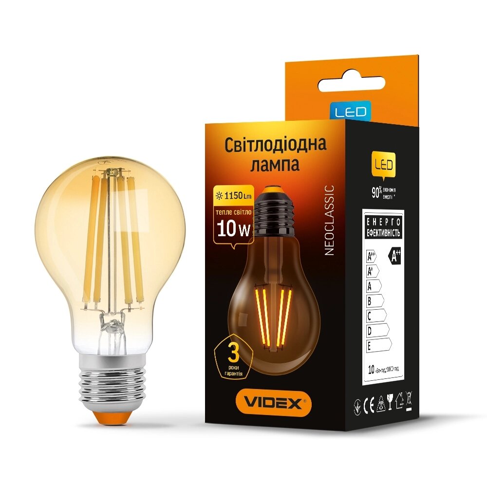 LED лампа VIDEX Filament A60FA 10W E27 2200K бронза від компанії PIPES - фото 1