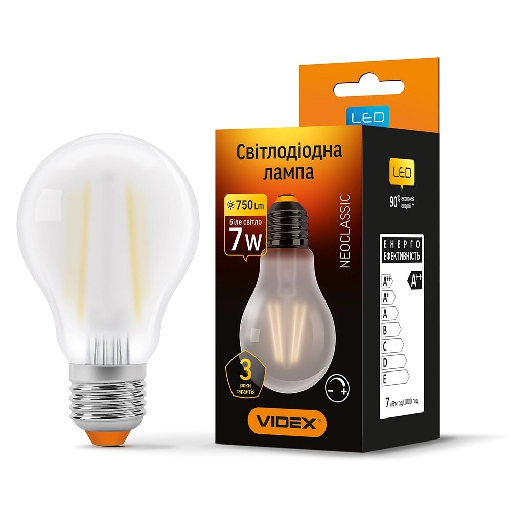 LED лампа VIDEX Filament A60FMD 7W E27 4100K дімерна від компанії PIPES - фото 1