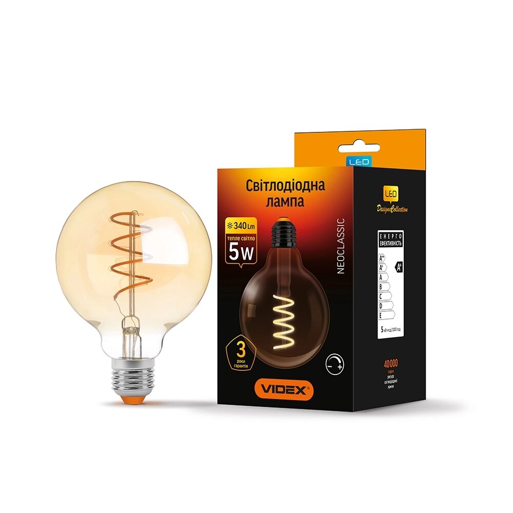 LED лампа VIDEX Filament G95FASD 5W E27 2200K дімерна бронза від компанії PIPES - фото 1