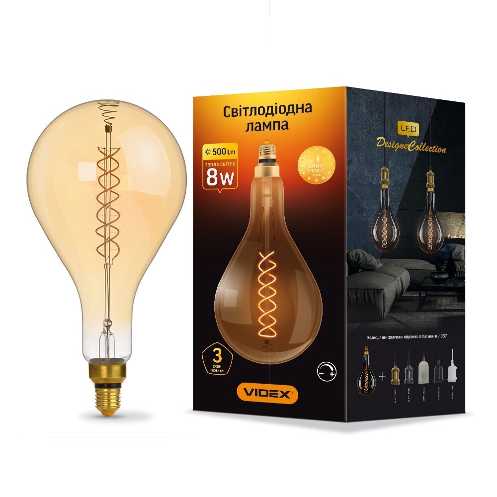 LED лампа VIDEX Filament PS160FASD 8W E27 2200K дімерна бронза від компанії PIPES - фото 1