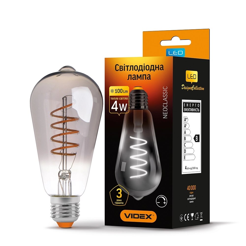 LED лампа VIDEX Filament ST64FGD 4W E27 2100K дімерна графіт від компанії PIPES - фото 1