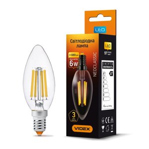 LED лампа VIDEX Filament C37F 6W E14 4100K 220V