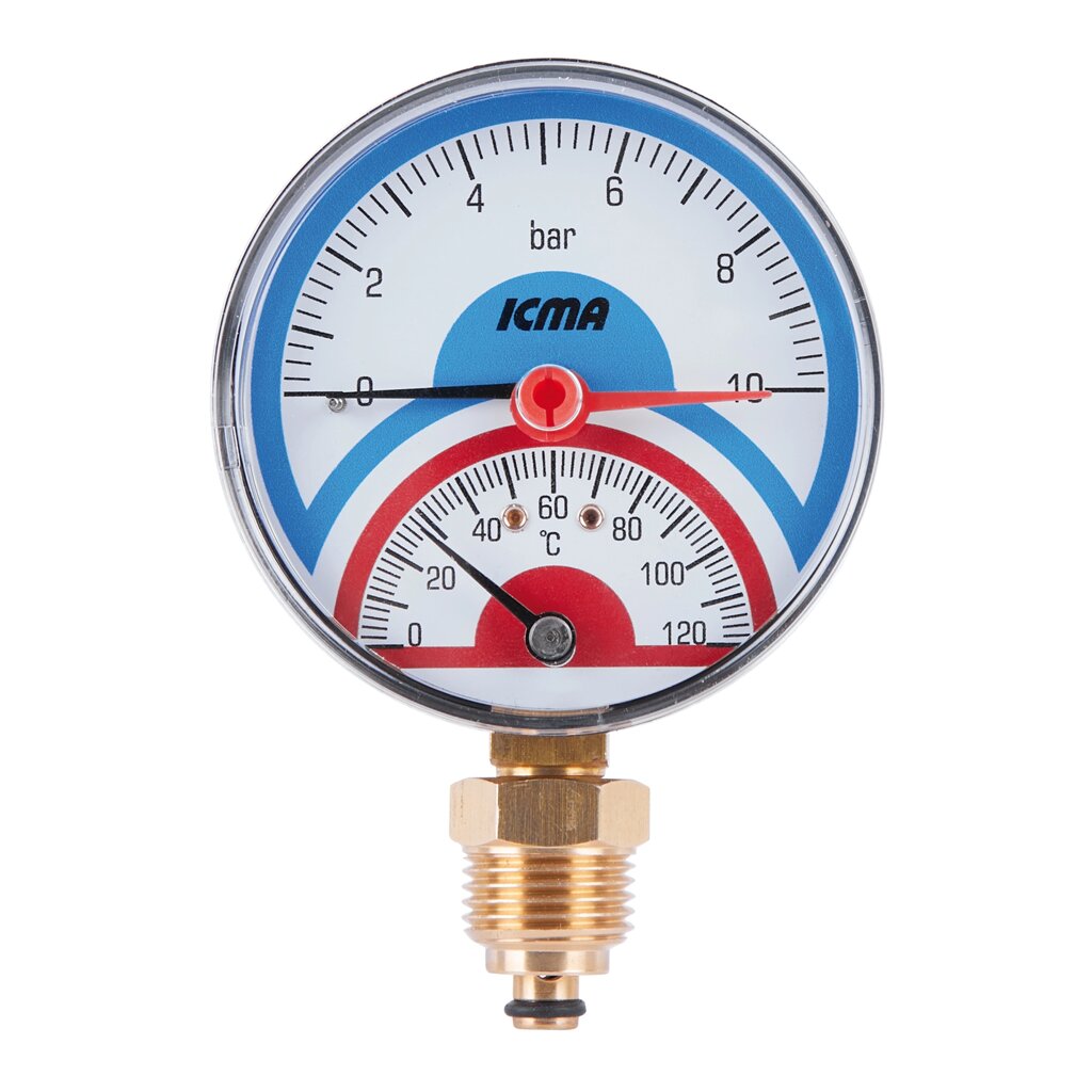 Термоманометр Icma №258 радіаторний із запірним клапаном 1/2" від компанії Romashka - фото 1