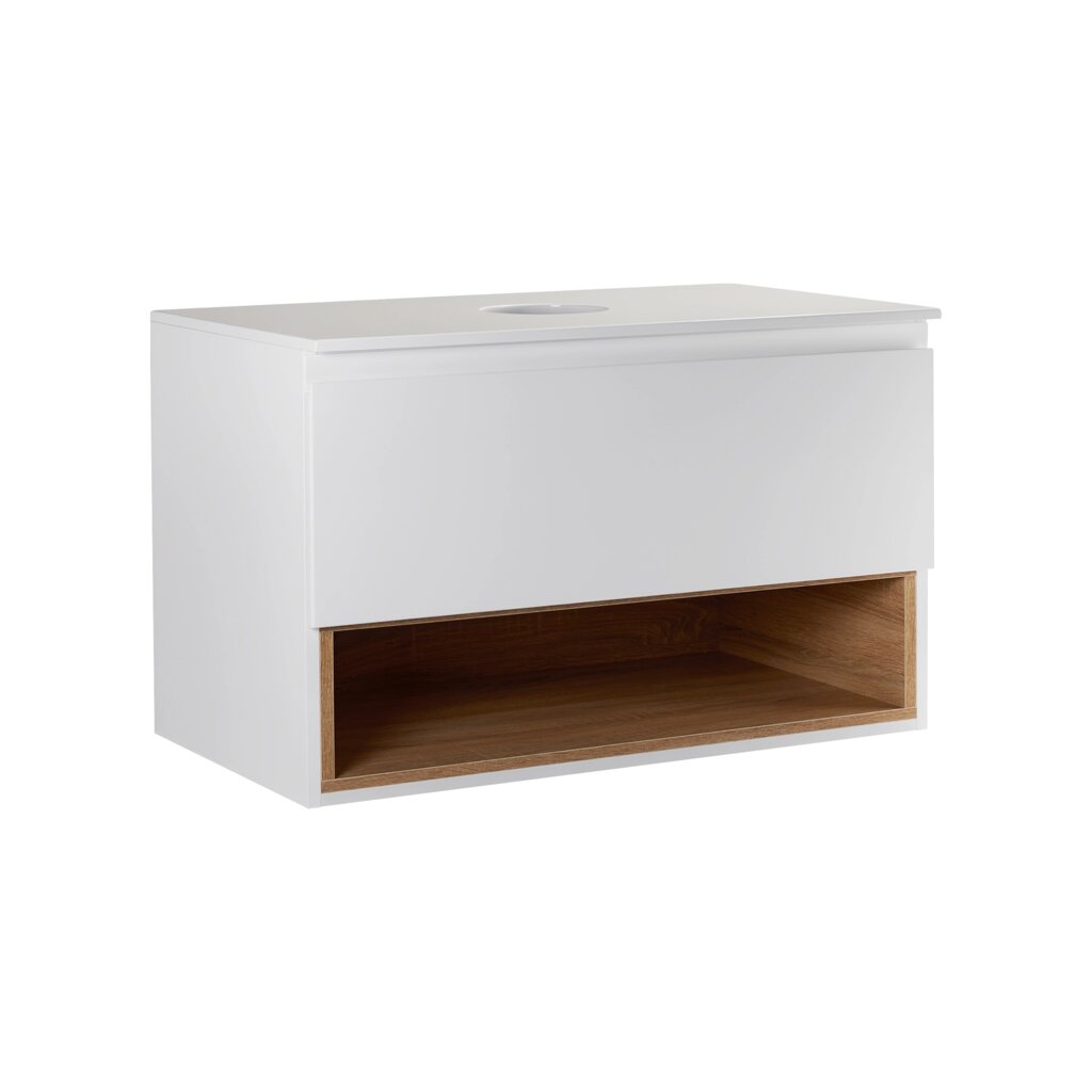 Тумба підвісна Qtap Robin 800х476х437 White/Whitish oak зі стільницею QT1379TPН8001WWO від компанії Romashka - фото 1