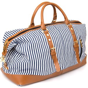 Дорожня сумка жіноча текстильна в смужку Vintage 20667 Біла