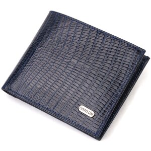 Фактурний стильний гаманець для чоловіків без застібки горизонтального формату з натуральної шкіри з тисненням