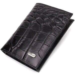 Цікавий чоловічий гаманець вертикального формату з натуральної шкіри з тисненням під крокодила CANPELLINI