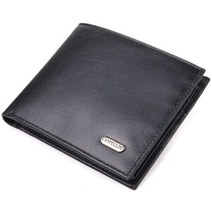 Якісний гаманець для чоловіків в два складання з натуральної гладкої шкіри CANPELLINI 21579 Чорний