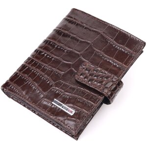 Компактний чоловічий гаманець, виготовлений з натуральної шкіри з тисненням під крокодил Карію 21386 Браун