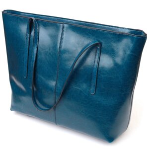 Красива сумка шоппер з натуральної шкіри 22075 Vintage Бірюзова