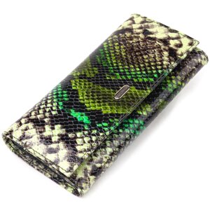 Гарний горизонтальний жіночий гаманець з натуральної шкіри з тисненням під змію CANPELLINI 21650 Різнобарвний