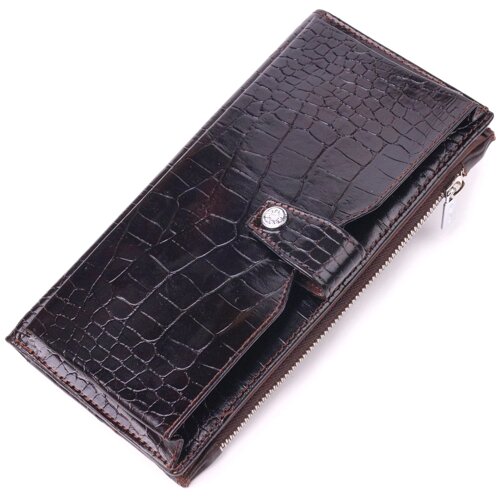 Особливий вертикальний чоловічий гаманець, виготовлений з натуральної шкіри з тисненням під крокодилею Карію 21424